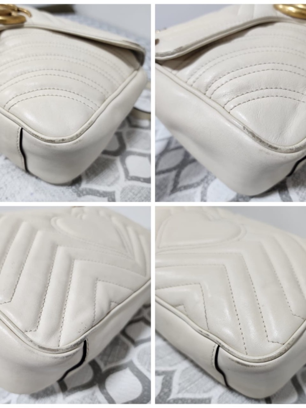 Authentic GUCCI Calfskin Matelasse Medium GG Marmont Shoulder Bag Cream - Picture 15 of 16